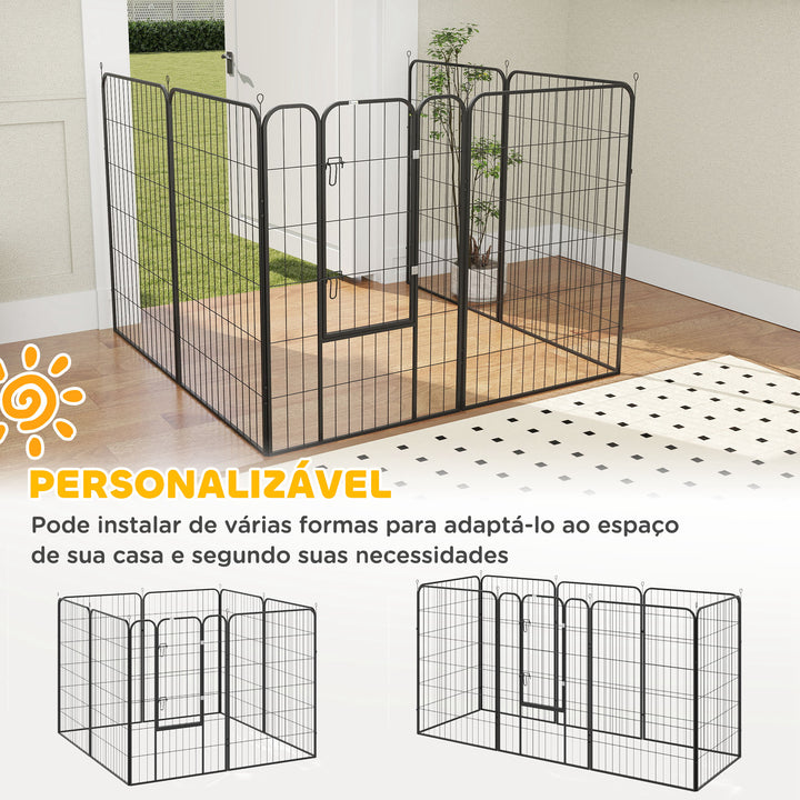 Parque para Animais de Estimação com 8 Painéis 80x120 cm Parque para Cães Dobrável com Porta e Dupla Trava Preto