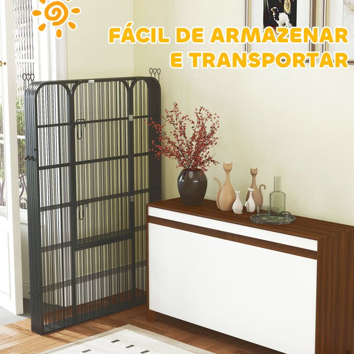 Parque para Animais de Estimação com 8 Painéis 80x120 cm Parque para Cães Dobrável com Porta e Dupla Trava Preto