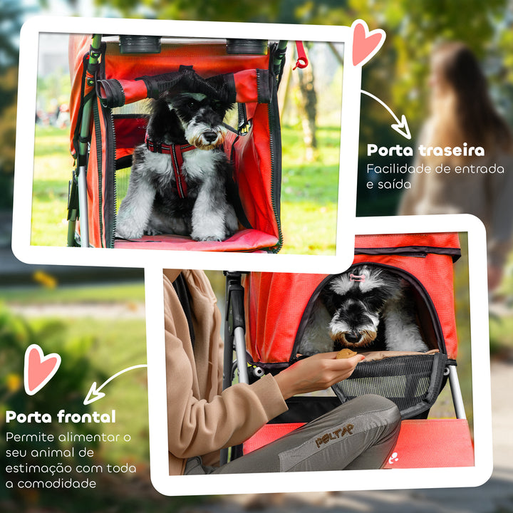 Carrinho dobrável para animais de estimação 84x48x95cm Rodas para carrinho de gato para cão Girar 360º com freio
