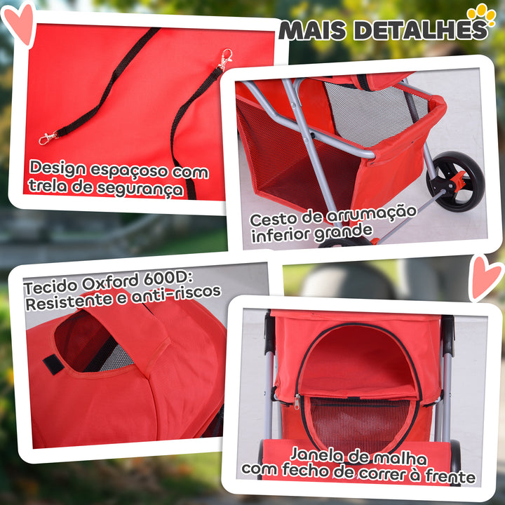Carrinho dobrável para animais de estimação 84x48x95cm Rodas para carrinho de gato para cão Girar 360º com freio