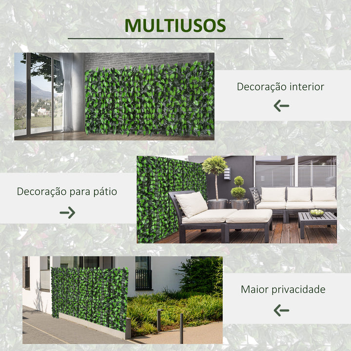 Vedação Artificial em Rolo 3x1m Vedação de Privacidade para Balcão Jardim Exterior Planta Decorativa de Parede PE Verde