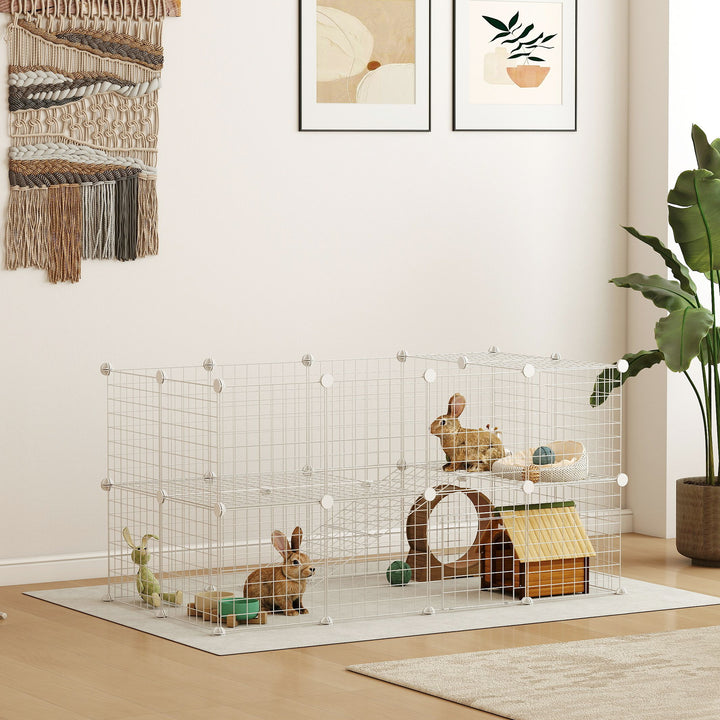 Recinto de Metal para Animais de Estimação Recinto Metálico com 36 Painéis para Pequenos Animais Desmontável DIY 146x73x73 cm Branco
