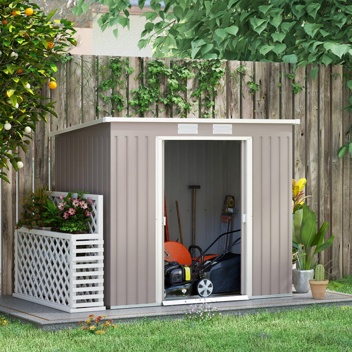 Abrigo de Jardim 213x130x172 cm Abrigo de Exterior de Aço Galvanizado com Porta Corredeira e Ventilações para Armazenamento de Ferramentas Cinza Claro