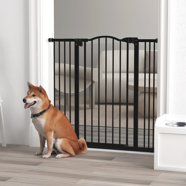 Barreira de Segurança para Cães Barreira com Largura Ajustável 74-100 cm Barreira para Cães com Extensões para Escadas e Portas Preto