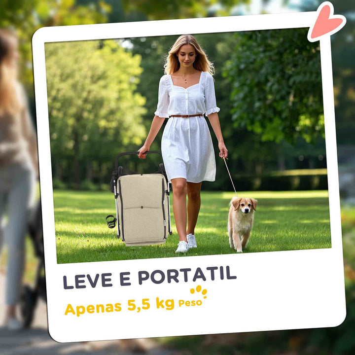 Carrinho para Cães Dobrável Carrinho de Passeio para Cães Pequenos com Rodas Universais Correia de Segurança Almofada Lavável e Janelas 80x48,5x106 cm Cáqui