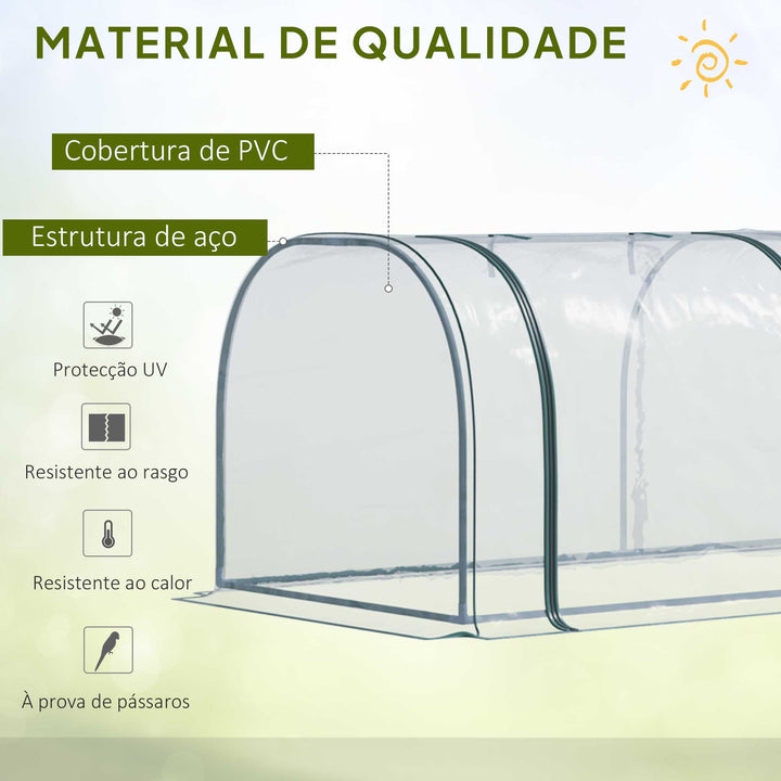 Estufa para Jardim, Terraço Cultivo de Plantas Estufa de Jardim Caseiro, tipo Túnel, Moldura de Aço e PVC 350x100x80 cm
