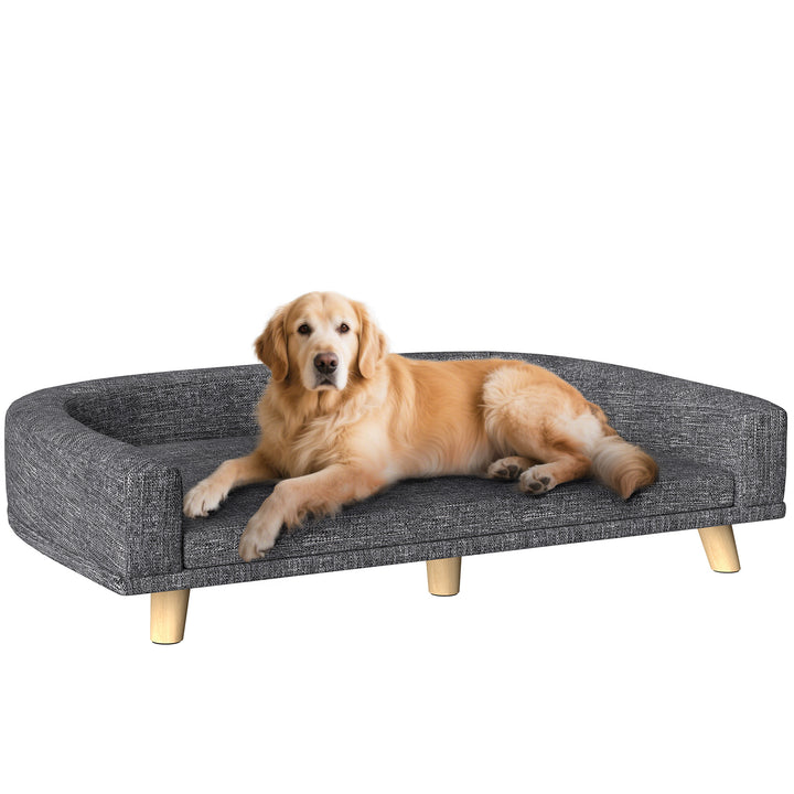 Sofá para Cães Cama Elevada para Cães Estofada com Almofada Lavável e Pés de Madeira de Pinho Carga Máxima 40 kg 98x67x25 cm Cinza Escuro