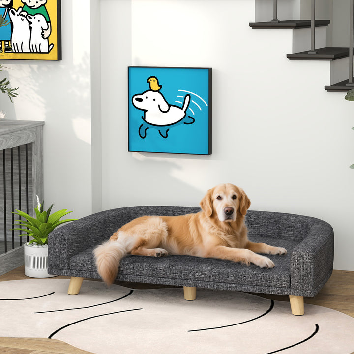 Sofá para Cães Cama Elevada para Cães Estofada com Almofada Lavável e Pés de Madeira de Pinho Carga Máxima 40 kg 98x67x25 cm Cinza Escuro