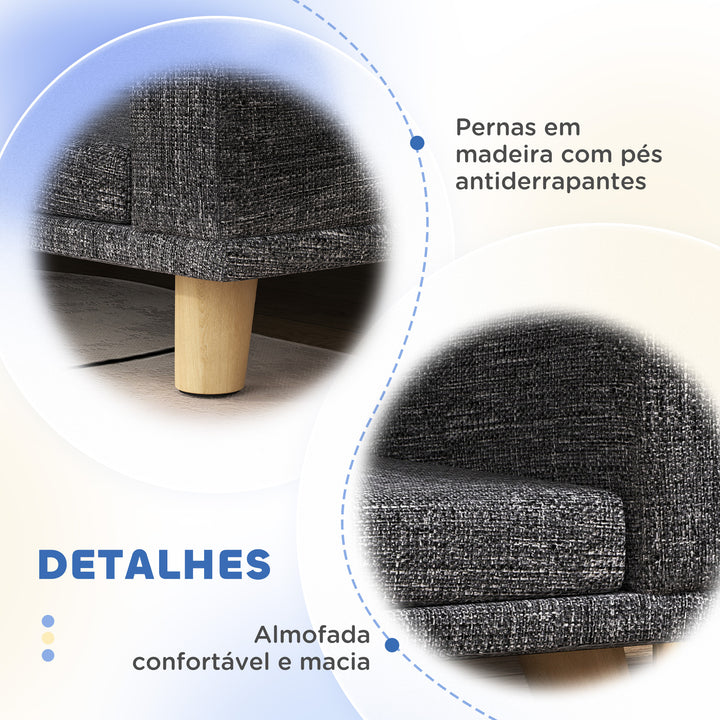 Sofá para Cães Cama Elevada para Cães Estofada com Almofada Lavável e Pés de Madeira de Pinho Carga Máxima 40 kg 98x67x25 cm Cinza Escuro