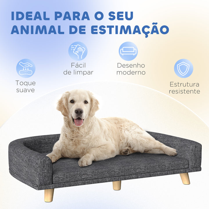 Sofá para Cães Cama Elevada para Cães Estofada com Almofada Lavável e Pés de Madeira de Pinho Carga Máxima 40 kg 98x67x25 cm Cinza Escuro