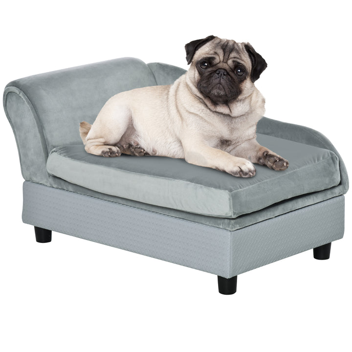 Sofá para Cães Pequenos Sofá para Gatos Estofado em Veludo com Arrumação Oculta e Almofada Lavável Carga 10 kg 76x45x43 cm Cinzento Claro