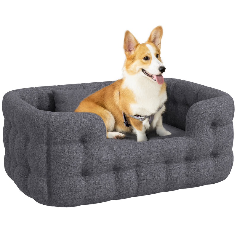 Cama para Cães Médios Cama para Animais de Estimação com 2 Almofadas Cama para Cães com Base Antiderrapante Capa Amovível e Lavável 90x60x35 cm Cinza