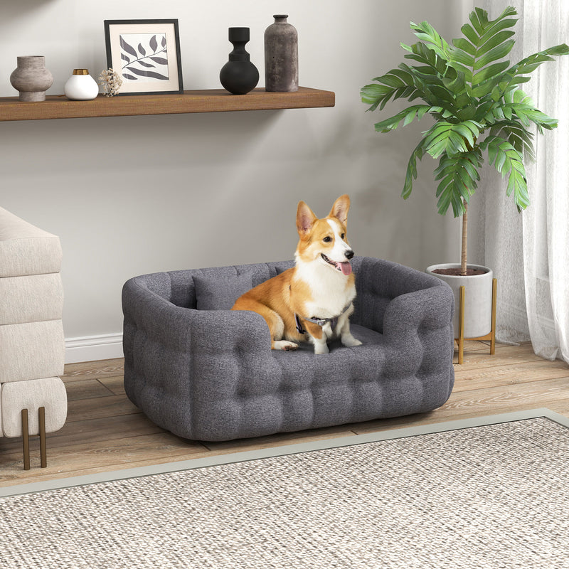 Cama para Cães Médios Cama para Animais de Estimação com 2 Almofadas Cama para Cães com Base Antiderrapante Capa Amovível e Lavável 90x60x35 cm Cinza