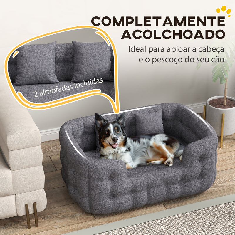 Cama para Cães Médios Cama para Animais de Estimação com 2 Almofadas Cama para Cães com Base Antiderrapante Capa Amovível e Lavável 90x60x35 cm Cinza