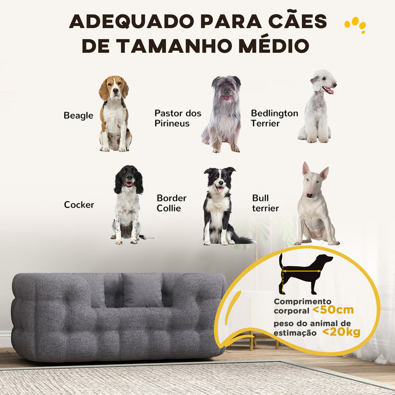 Cama para Cães Médios Cama para Animais de Estimação com 2 Almofadas Cama para Cães com Base Antiderrapante Capa Amovível e Lavável 90x60x35 cm Cinza