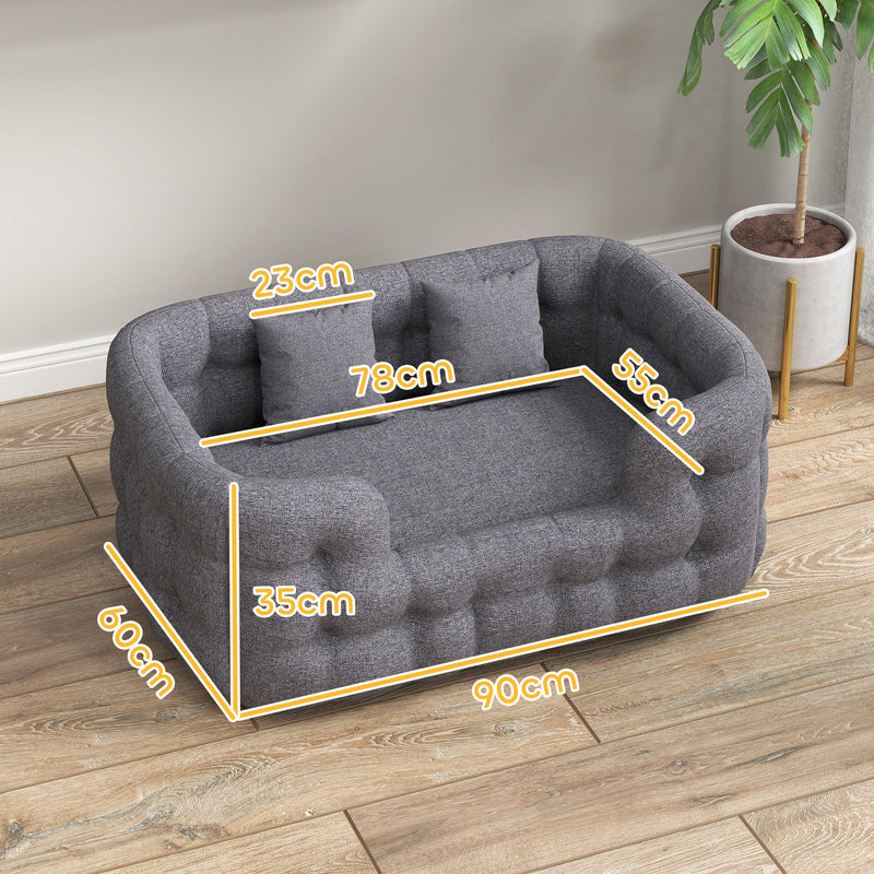 Cama para Cães Médios Cama para Animais de Estimação com 2 Almofadas Cama para Cães com Base Antiderrapante Capa Amovível e Lavável 90x60x35 cm Cinza