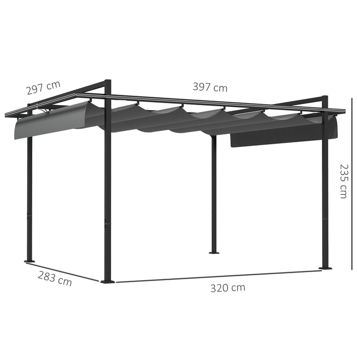 Pérgola 3x4 Pérgola de Jardim com Teto Retrátil de Poliéster e 12 Orifícios de Drenagem Pérgola para Pátio Varanda Exterior Cinza