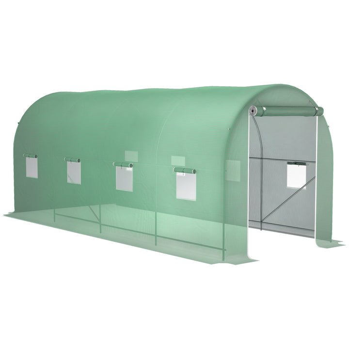 Estufa tipo Túnel 500x200x205 cm Estufa de Jardim com Porta Enrolável e 8 Janelas Cobertura de PE 140 g/m² Estrutura de Metal para Cultivo de Plantas Verduras Verde