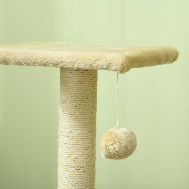 Arranhador para Gatos Médio Arranhador para Gatos de 3 Níveis Torre para Gatos com Postes de Sisal Placa para Arranhar e Bola Suspensa Creme