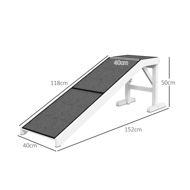 Rampa para Cães de Madeira Rampa para Animais de Estimação com Tapete Antiderrapante para Cães Pequenos Médios e Grandes 152x40x50 cm Branco e Cinzento