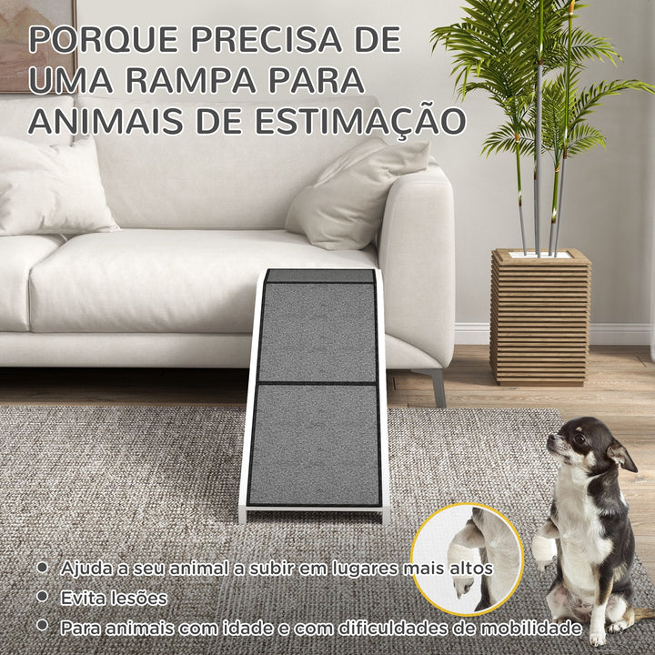Rampa para Cães de Madeira Rampa para Animais de Estimação com Tapete Antiderrapante para Cães Pequenos Médios e Grandes 152x40x50 cm Branco e Cinzento