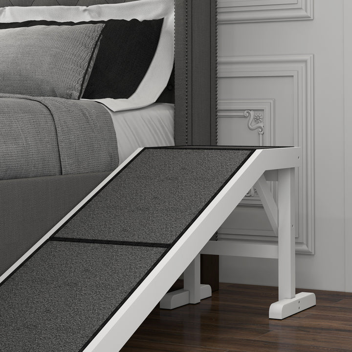 Rampa para Cães de Madeira Rampa para Animais de Estimação com Tapete Antiderrapante para Cães Pequenos Médios e Grandes 152x40x50 cm Branco e Cinzento