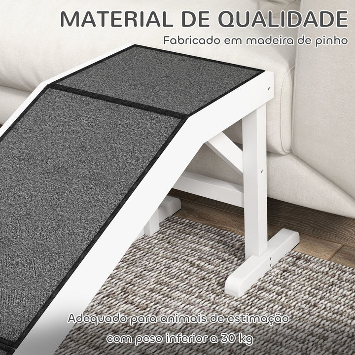 Rampa para Cães de Madeira Rampa para Animais de Estimação com Tapete Antiderrapante para Cães Pequenos Médios e Grandes 152x40x50 cm Branco e Cinzento