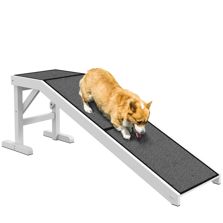 Rampa para Cães de Madeira Rampa para Animais de Estimação com Tapete Antiderrapante para Cães Pequenos Médios e Grandes 152x40x50 cm Branco e Cinzento