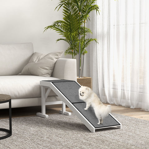Rampa para Cães de Madeira Rampa para Animais de Estimação com Tapete Antiderrapante para Cães Pequenos Médios e Grandes 152x40x50 cm Branco e Cinzento
