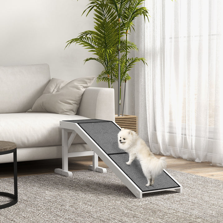 Rampa para Cães de Madeira Rampa para Animais de Estimação com Tapete Antiderrapante para Cães Pequenos Médios e Grandes 152x40x50 cm Branco e Cinzento