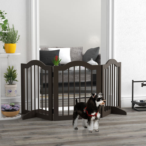 Barreira de Segurança Dobrável para Cães Pequenos Barreira de Proteção para Animais de Estimação com 3 Painéis e 2 Suportes para Portas Escadas Corredores 154,5x29,5x61 cm Marrom Escuro