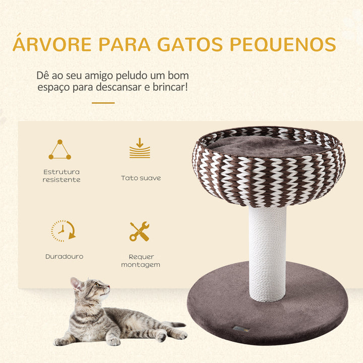 Arranhador para Gatos Pequeno Altura 52cm Torre de Escalar para Gatos com Cama Redonda Almofada de Pelúcia Suave e Poste Arranhador 50x50x52cm Café e Branco