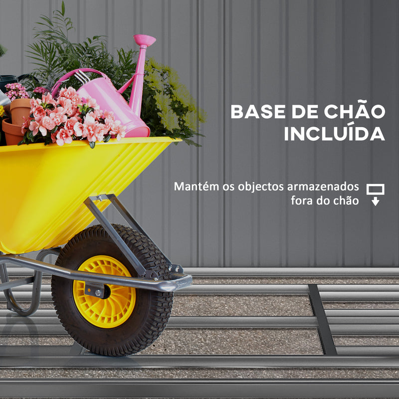 Abrigo de Jardim 2 m² 195x122x181,5 cm Abrigo de Armazenamento Metálico com Porta de Correr 2 Janelas e Anti-UV para Armazenar Ferramentas Pátio Exterior Cinza Escuro