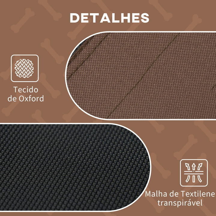 Cama Elevada para Animais de Estimação Portátil com Toldo Amovível Tecido Respirável para Interior e Exterior 92x76x90cm Marrom