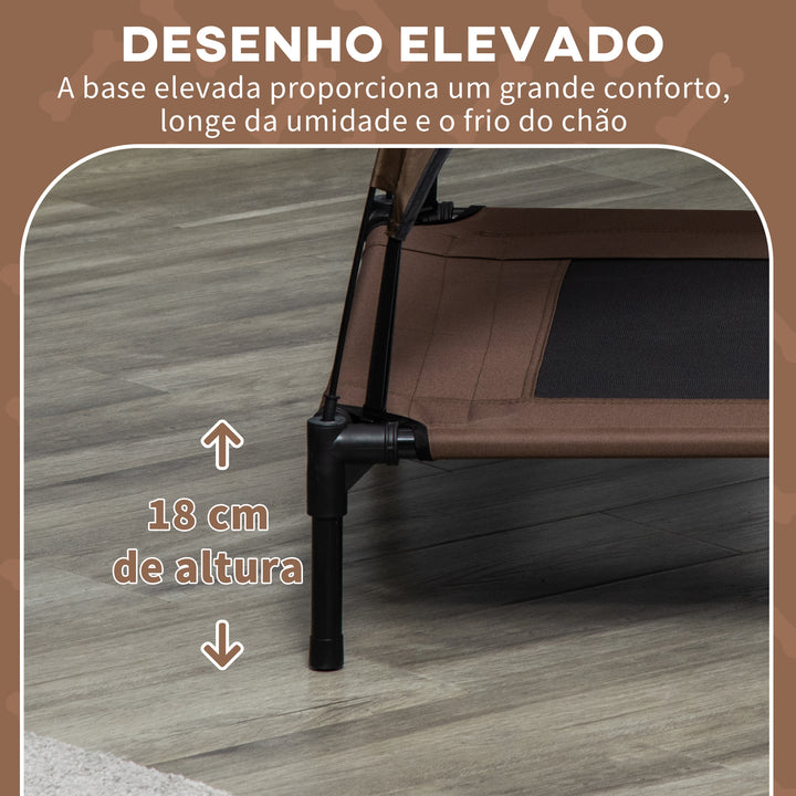 Cama Elevada para Animais de Estimação Portátil com Toldo Amovível Tecido Respirável para Interior e Exterior 92x76x90cm Marrom
