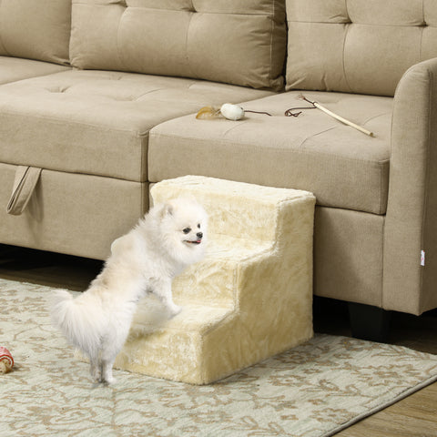 Escada para Cães de 3 Degraus Escada para Animais com Capa Removível e Lavável Rampa para Cães e Gatos para Cama Sofá, 46x35x35 cm Bege