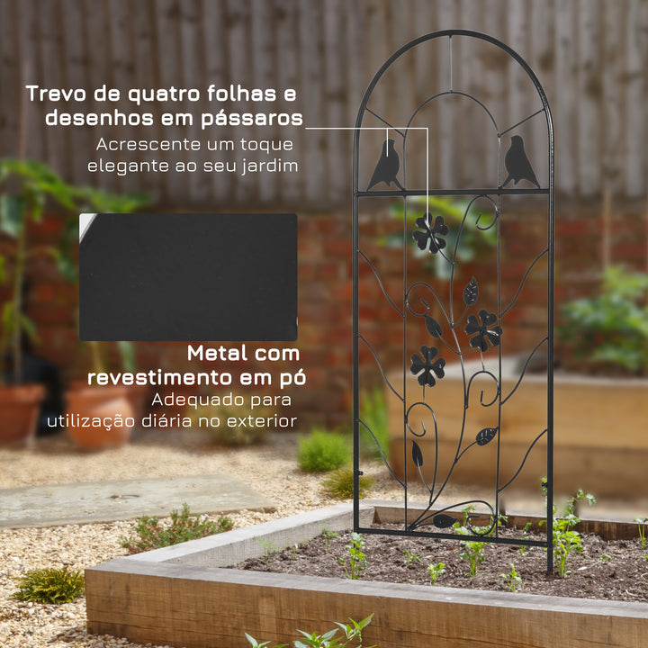Conjunto de 2 Treliças de Jardim Suportes para Plantas Trepadeiras com Estrutura Metálica para Frutas Verduras Flores Decoração para Exterior Pátio 38x98 cm Preto