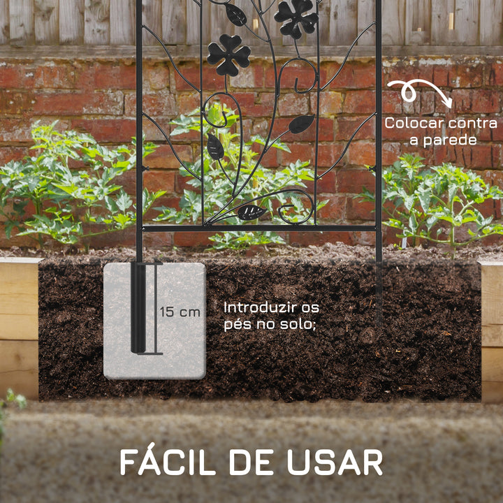 Conjunto de 2 Treliças de Jardim Suportes para Plantas Trepadeiras com Estrutura Metálica para Frutas Verduras Flores Decoração para Exterior Pátio 38x98 cm Preto
