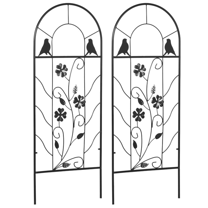 Conjunto de 2 Treliças de Jardim Suportes para Plantas Trepadeiras com Estrutura Metálica para Frutas Verduras Flores Decoração para Exterior Pátio 38x98 cm Preto