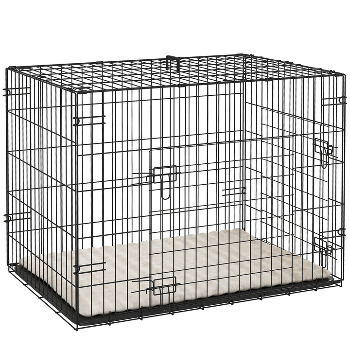 Gaiola Dobrável para Cães Pequenos com Almofada 2 Portas Bandeja Removível e Estrutura Metálica 75x48,5x53 cm Preto e Bege
