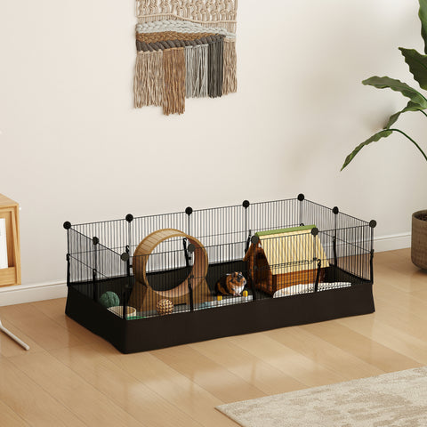 Gaiola Metálica Modular 12 Painéis para Pequenos Animais Forma Personalizável com Tapete Impermeável Parque para Porquinhos-da-Índia e Ouriços 120x60x40 cm Preto