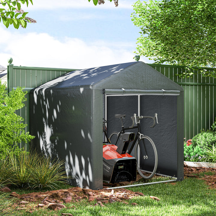 Abrigo para Ferramentas Bicicletas e Motos 1,6x2,2x1,7 cm Garagem Portátil com 2 Habitações Porta com Fecho de Correr Impermeável Anti-UV para Jardim Cinza Escuro