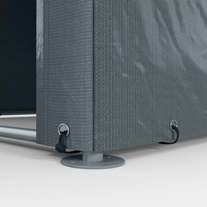 Abrigo para Ferramentas Bicicletas e Motos 1,6x2,2x1,7 cm Garagem Portátil com 2 Habitações Porta com Fecho de Correr Impermeável Anti-UV para Jardim Cinza Escuro