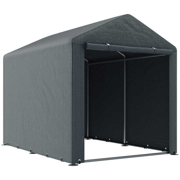 Abrigo para Ferramentas Bicicletas e Motos 1,6x2,2x1,7 cm Garagem Portátil com 2 Habitações Porta com Fecho de Correr Impermeável Anti-UV para Jardim Cinza Escuro