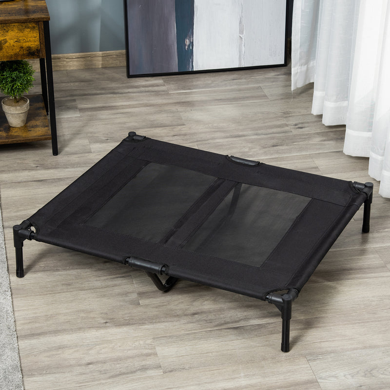 Cama Elevada para Cães Cama de Animais de Estimação com Malha Transpirável e Tecido Oxford para Exterior Interior Jardim Terraço 92x76x18 cm Preto