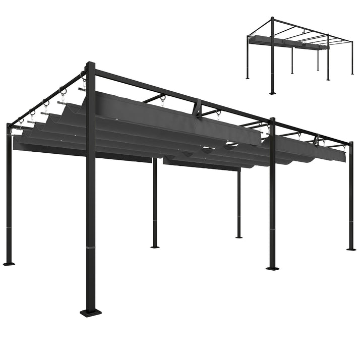 Pérgola de Jardim 6x3 m com Telhado Retrátil, Pavilhão de Jardim com Proteção UPF50+, Drenagem, Estrutura Metálica, Pérgola para Pátio, Terraço, Exterior, Branco e Cinzento Escuro