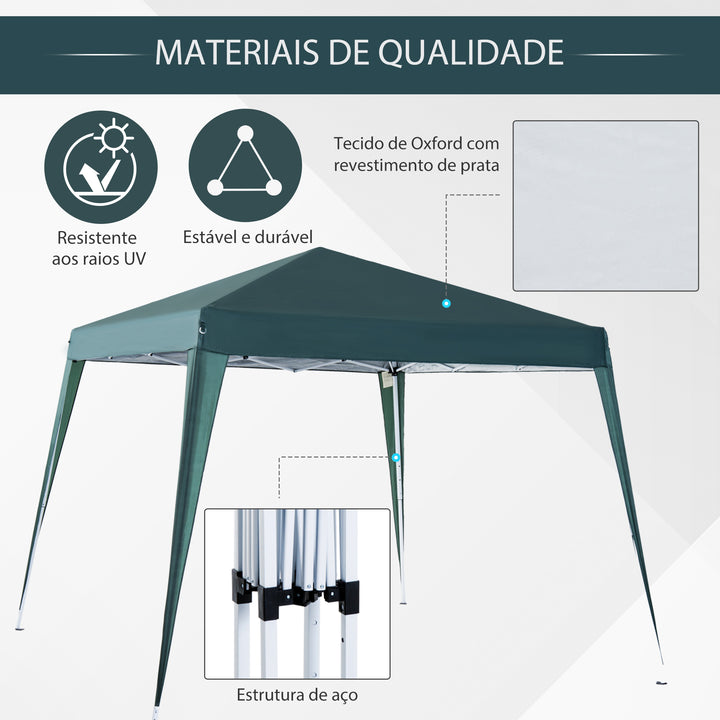 Tenda Dobrável 297x297x250 cm Tenda para Jardim Campismo Festas Eventos Aço e Oxford Verde