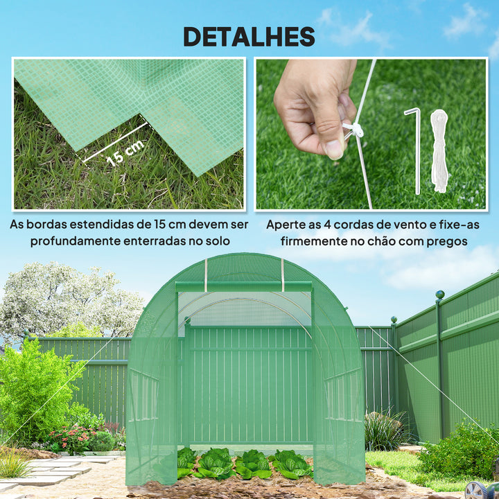 Estufa Verde Aço Plástico com janelas 350 x 200 x 200cm