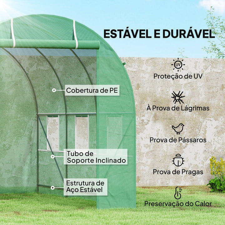 Estufa Verde Aço Plástico com janelas 350 x 200 x 200cm