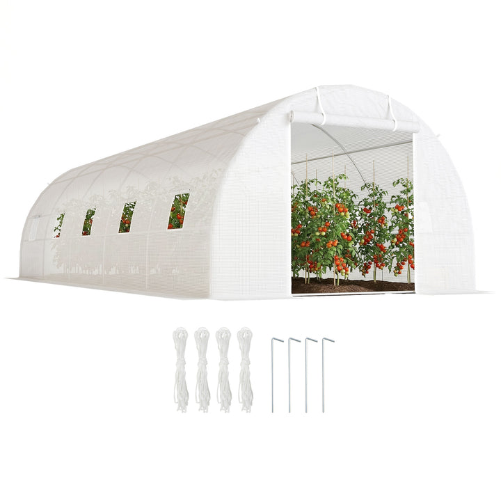 Estufa de jardim Tipo túnel para cultivo com 12 janelas e porta de enrolar Aço e PE 800x300x200 cm Branco